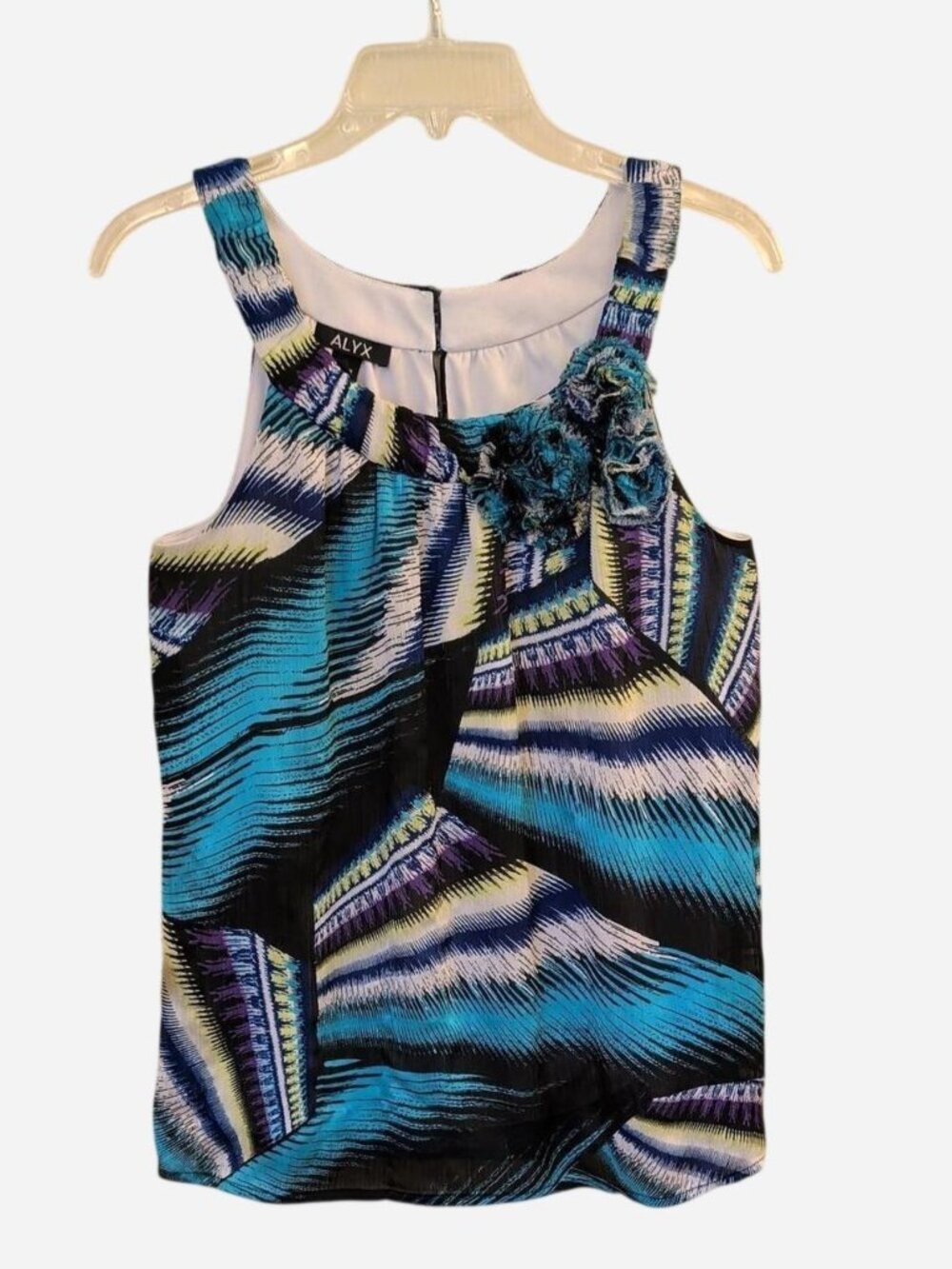 ALYX Women’s Teal Black & Purple Patterned Sleeveless Top Size S